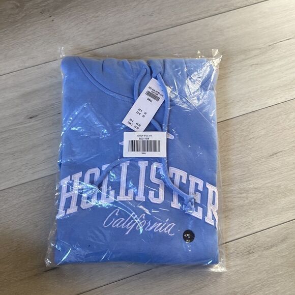 HOLLISTER EASY APPLIQUE LOGO GRAPHIC HOODIE LIGHT BLUE NWT - Picture 7 of 8